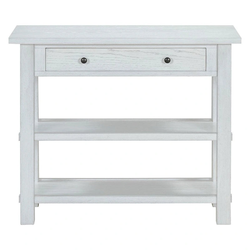 Table console 36 po en bois massif style rustique avec tiroirs et 2 étagères