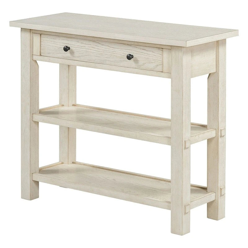 Table console 36 po en bois massif style rustique avec tiroirs et 2 étagères