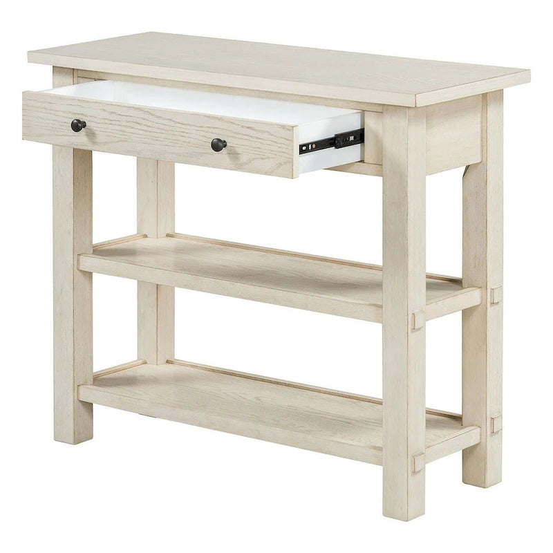 Table console 36 po en bois massif style rustique avec tiroirs et 2 étagères