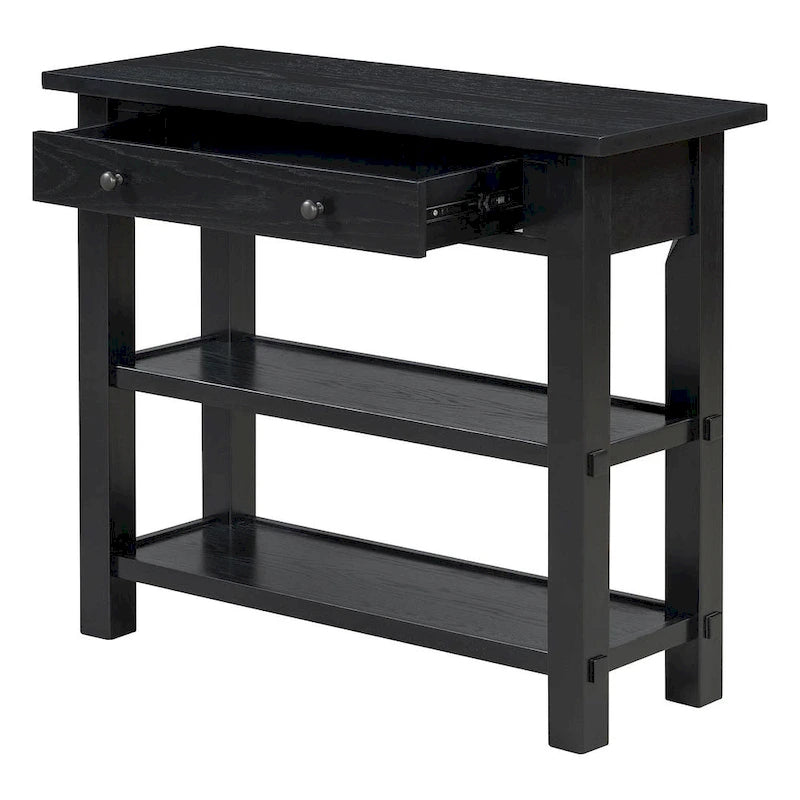 Table console 36 po en bois massif style rustique avec tiroirs et 2 étagères