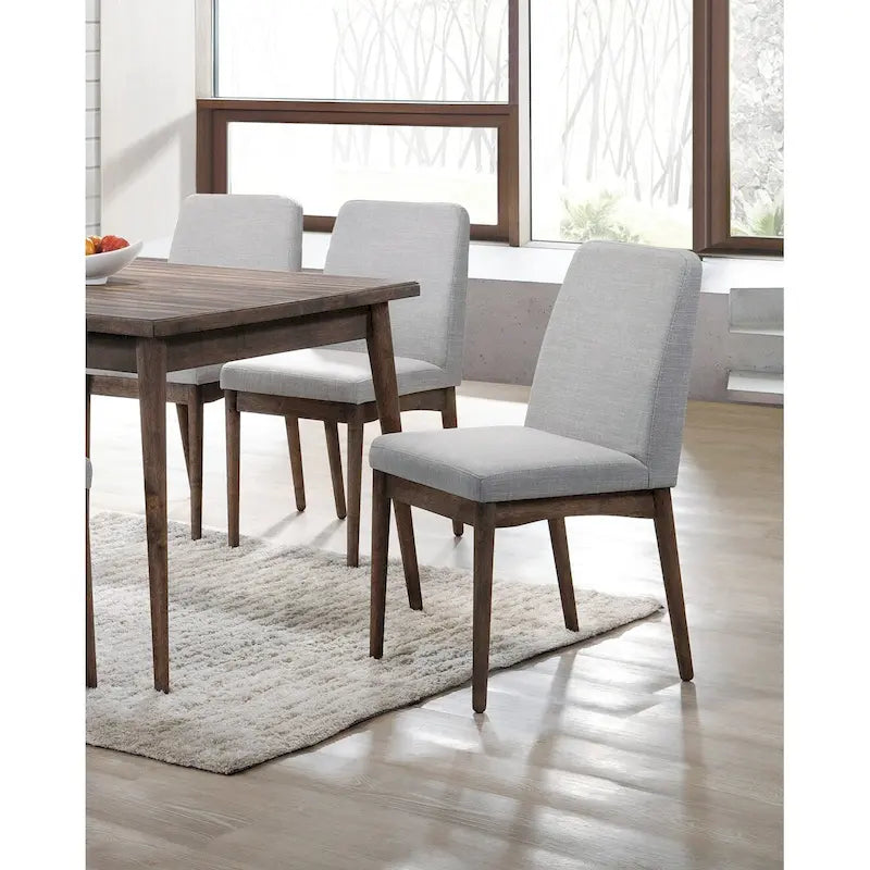 Lot de 2 chaises de salle à manger Mid-Century avec dossier en tissu, assise rembourrée en mousse et pieds en bois massif pour cuisine et salle à manger