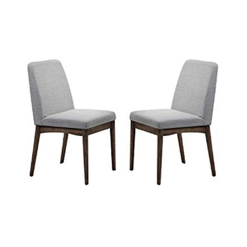 Lot de 2 chaises de salle à manger Mid-Century avec dossier en tissu, assise rembourrée en mousse et pieds en bois massif pour cuisine et salle à manger