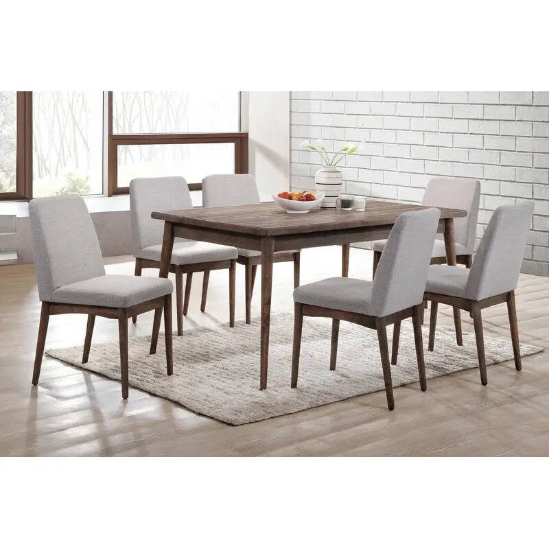 Lot de 2 chaises de salle à manger Mid-Century avec dossier en tissu, assise rembourrée en mousse et pieds en bois massif pour cuisine et salle à manger