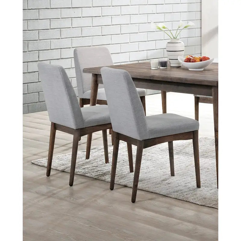 Lot de 2 chaises de salle à manger Mid-Century avec dossier en tissu, assise rembourrée en mousse et pieds en bois massif pour cuisine et salle à manger