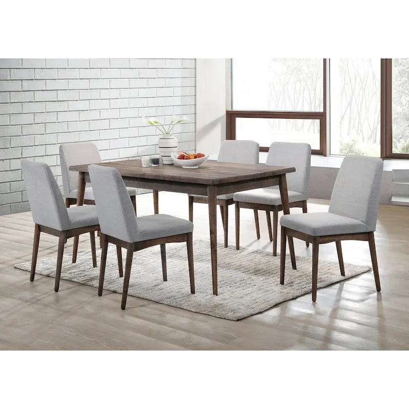 Lot de 2 chaises de salle à manger Mid-Century avec dossier en tissu, assise rembourrée en mousse et pieds en bois massif pour cuisine et salle à manger