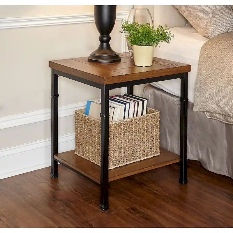 Table d'appoint industrielle avec étagère inférieure - 22 - Marron et noir