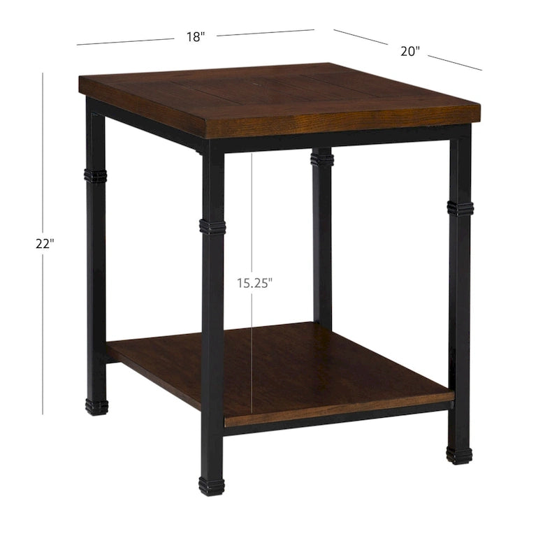 Table d'appoint industrielle avec étagère inférieure - 22 - Marron et noir