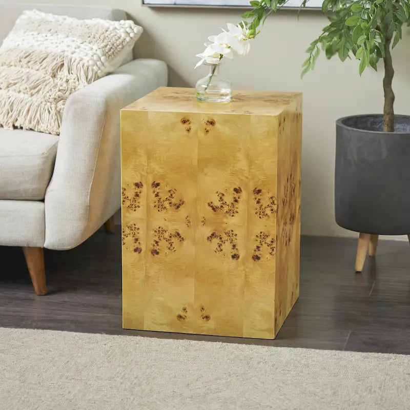 Table d'appoint carrée en bois avec motifs de grain de bois - Marron