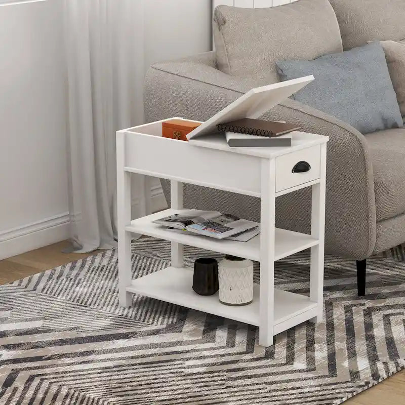 Table d'appoint étroite avec tiroirs et rangement à couvercle rabattable - 11,81 x 23,62 x 23,62