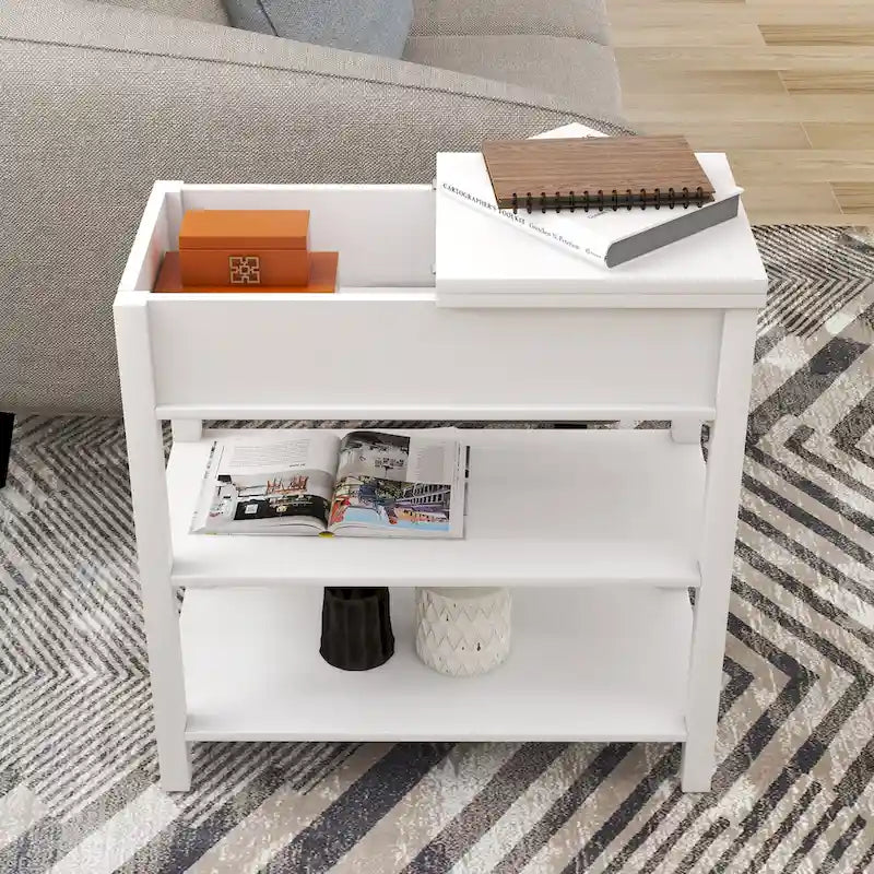 Table d'appoint étroite avec tiroirs et rangement à couvercle rabattable - 11,81 x 23,62 x 23,62