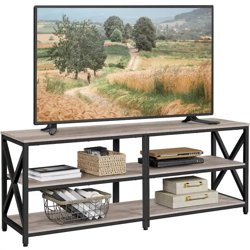 Meuble TV console vintage en bois à 3 niveaux pour téléviseurs jusqu'à 70 pouces
