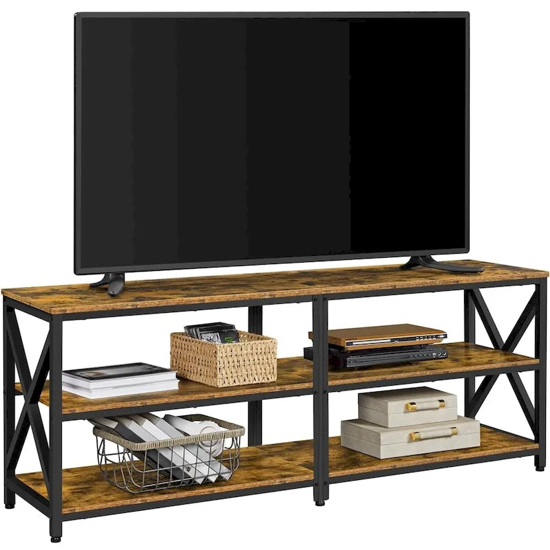 Meuble TV console vintage en bois à 3 niveaux pour téléviseurs jusqu'à 70 pouces