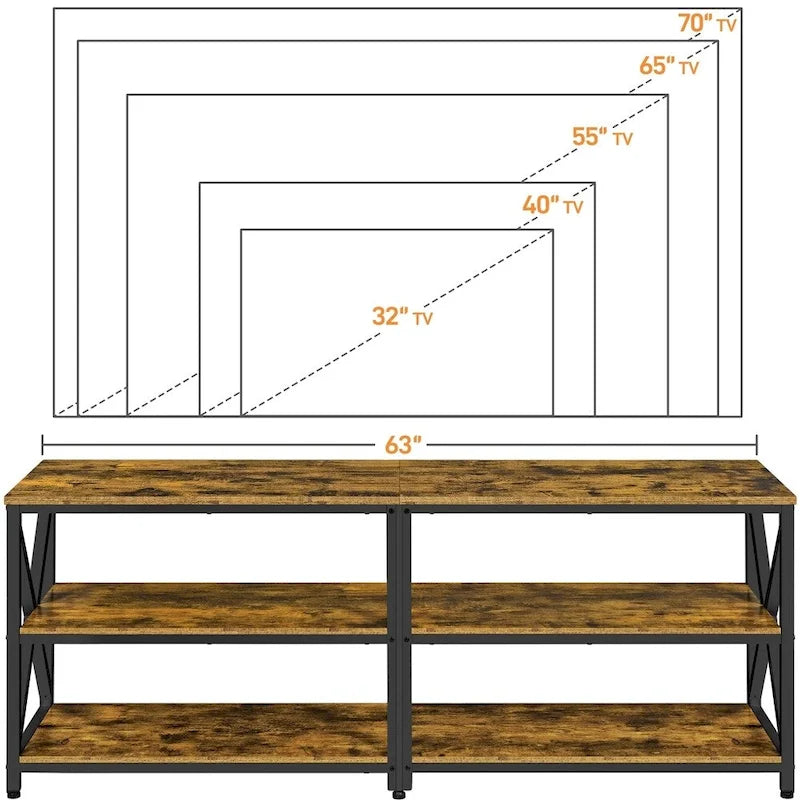 Meuble TV console vintage en bois à 3 niveaux pour téléviseurs jusqu'à 70 pouces