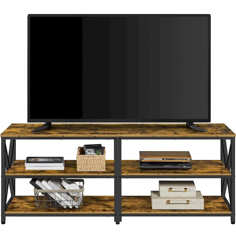 Meuble TV console vintage en bois à 3 niveaux pour téléviseurs jusqu'à 70 pouces