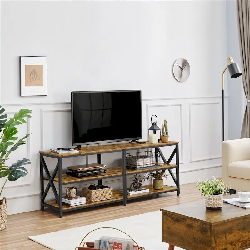 Meuble TV console vintage en bois à 3 niveaux pour téléviseurs jusqu'à 70 pouces