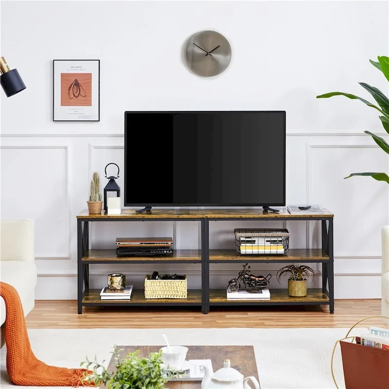 Meuble TV console vintage en bois à 3 niveaux pour téléviseurs jusqu'à 70 pouces