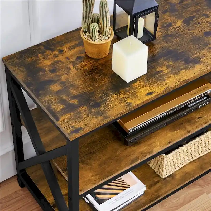 Meuble TV console vintage en bois à 3 niveaux pour téléviseurs jusqu'à 70 pouces
