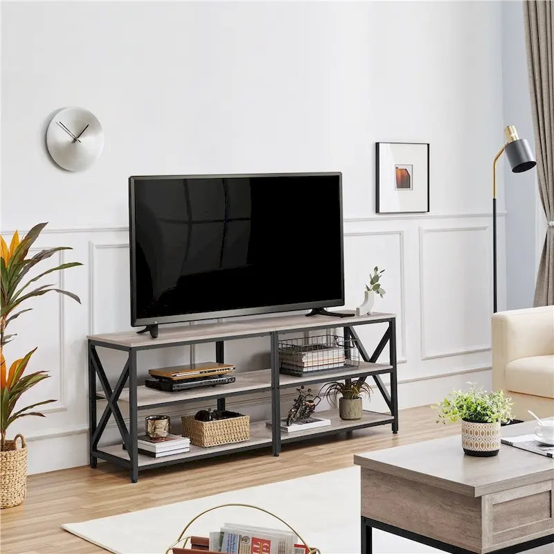 Meuble TV console vintage en bois à 3 niveaux pour téléviseurs jusqu'à 70 pouces