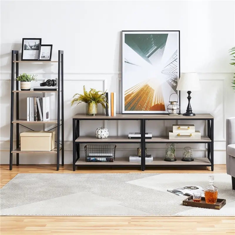 Meuble TV console vintage en bois à 3 niveaux pour téléviseurs jusqu'à 70 pouces