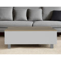 Table basse relevable rectangulaire en bois manufacturé chêne clair et blanc 32 - 21,4 H x 31,5 L x 21,4 P