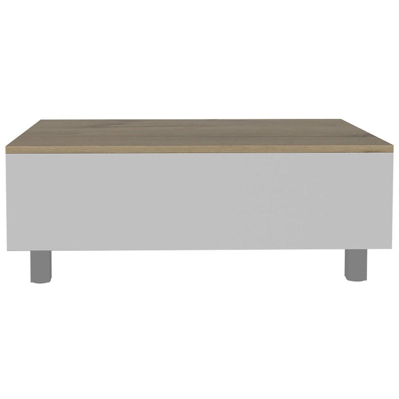 Table basse relevable rectangulaire en bois manufacturé chêne clair et blanc 32 - 21,4 H x 31,5 L x 21,4 P