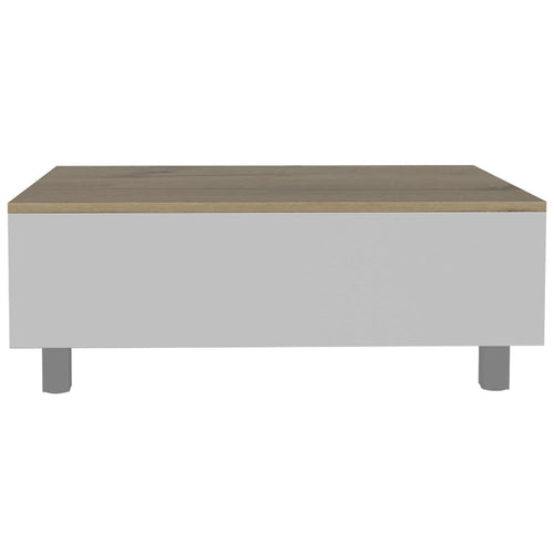 Table basse relevable rectangulaire en bois manufacturé chêne clair et blanc 32 - 21,4 H x 31,5 L x 21,4 P
