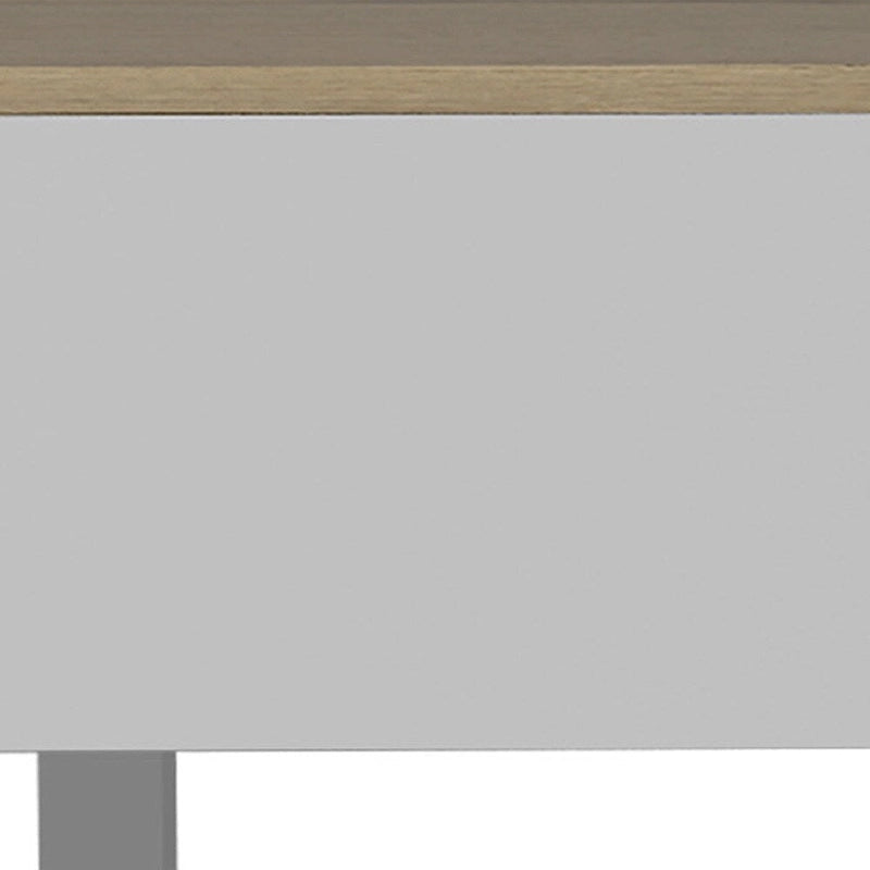 Table basse relevable rectangulaire en bois manufacturé chêne clair et blanc 32 - 21,4 H x 31,5 L x 21,4 P