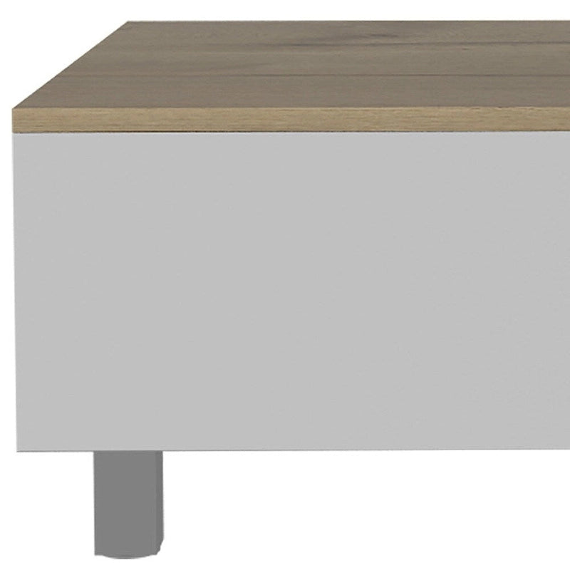 Table basse relevable rectangulaire en bois manufacturé chêne clair et blanc 32 - 21,4 H x 31,5 L x 21,4 P