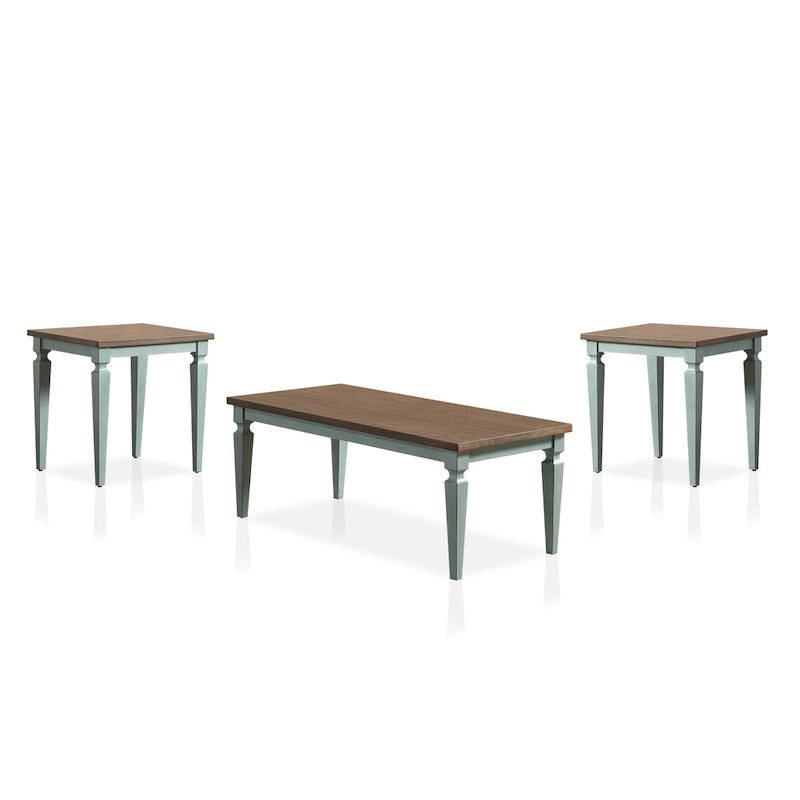 Table basse 3 pièces en bois massif style campagne française de 48 po