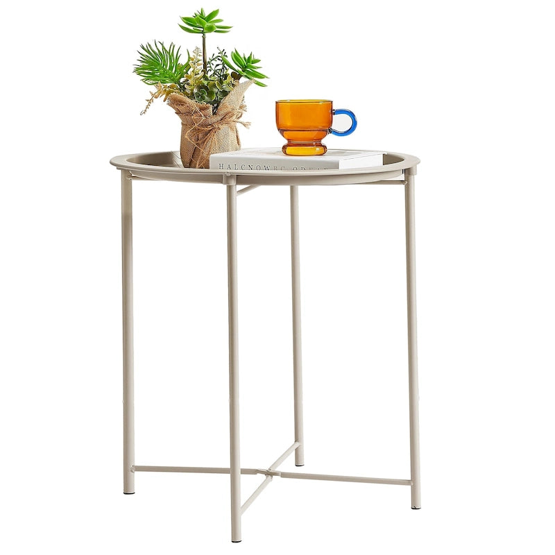 Table de service pliable ronde pour télévision, petite table d'appoint ronde en acier, aucun assemblage requis - 47 x 47 x 50 cm