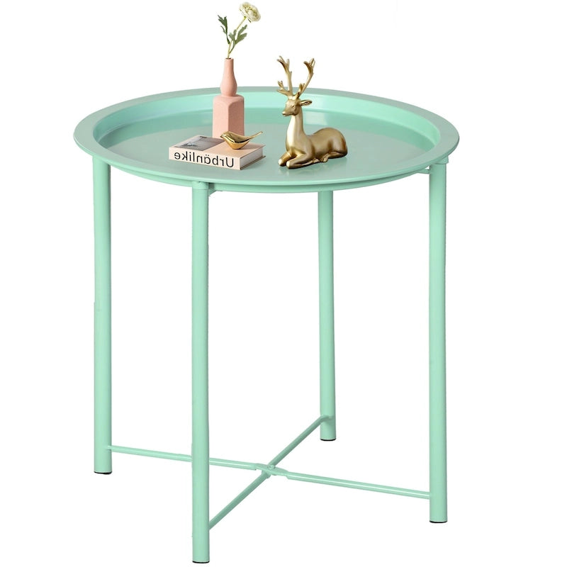 Table de service pliable ronde pour télévision, petite table d'appoint ronde en acier, aucun assemblage requis - 47 x 47 x 50 cm