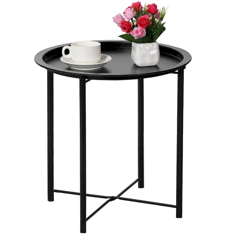 Table de service pliable ronde pour télévision, petite table d'appoint ronde en acier, aucun assemblage requis - 47 x 47 x 50 cm