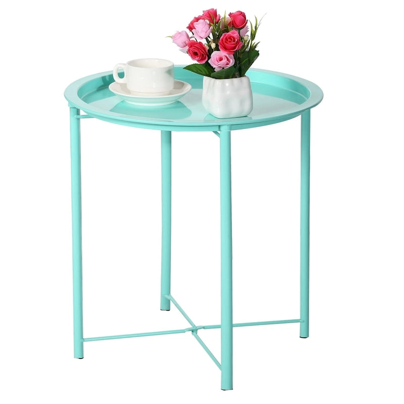 Table de service pliable ronde pour télévision, petite table d'appoint ronde en acier, aucun assemblage requis - 47 x 47 x 50 cm