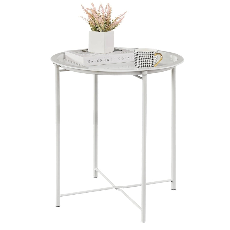 Table de service pliable ronde pour télévision, petite table d'appoint ronde en acier, aucun assemblage requis - 47 x 47 x 50 cm