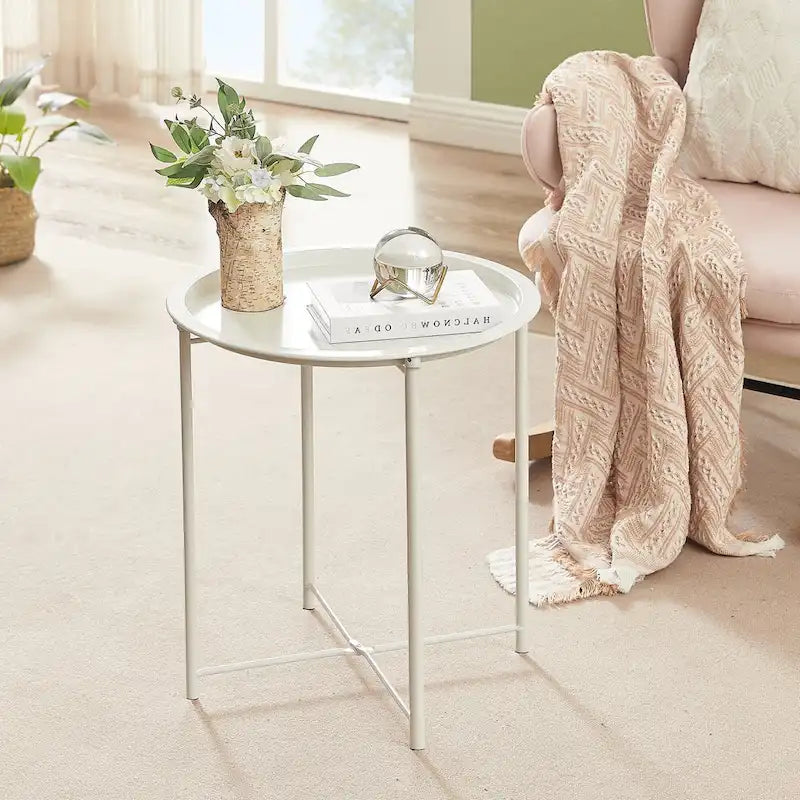 Table de service pliable ronde pour télévision, petite table d'appoint ronde en acier, aucun assemblage requis - 47 x 47 x 50 cm