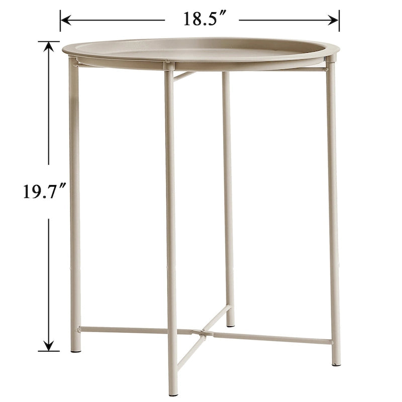 Table de service pliable ronde pour télévision, petite table d'appoint ronde en acier, aucun assemblage requis - 47 x 47 x 50 cm