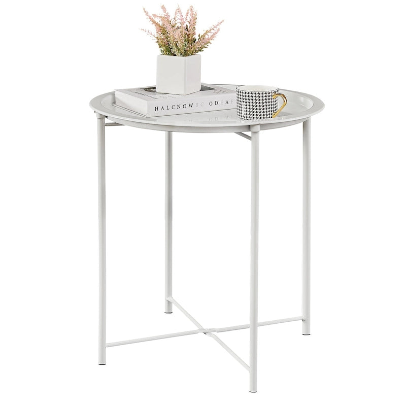 Table de service pliable ronde pour télévision, petite table d'appoint ronde en acier, aucun assemblage requis - 47 x 47 x 50 cm
