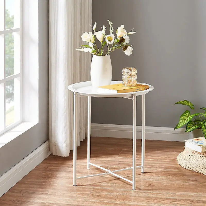 Table de service pliable ronde pour télévision, petite table d'appoint ronde en acier, aucun assemblage requis - 47 x 47 x 50 cm