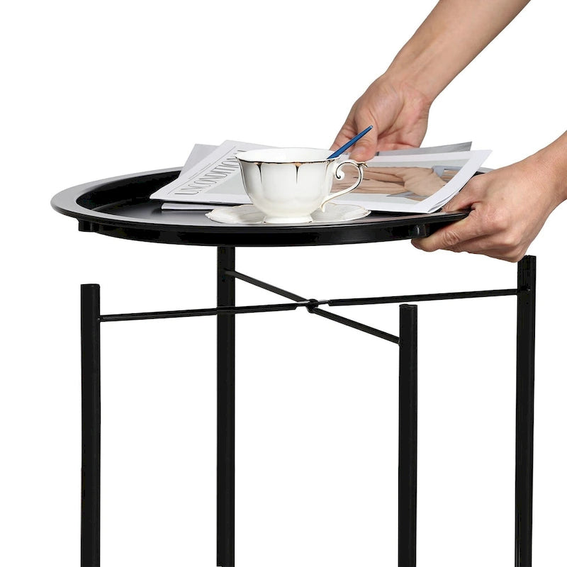Table de service pliable ronde pour télévision, petite table d'appoint ronde en acier, aucun assemblage requis - 47 x 47 x 50 cm