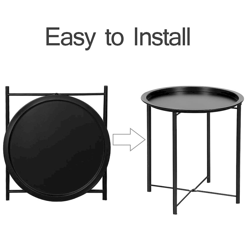 Table de service pliable ronde pour télévision, petite table d'appoint ronde en acier, aucun assemblage requis - 47 x 47 x 50 cm