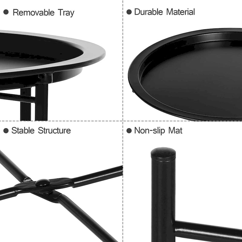 Table de service pliable ronde pour télévision, petite table d'appoint ronde en acier, aucun assemblage requis - 47 x 47 x 50 cm