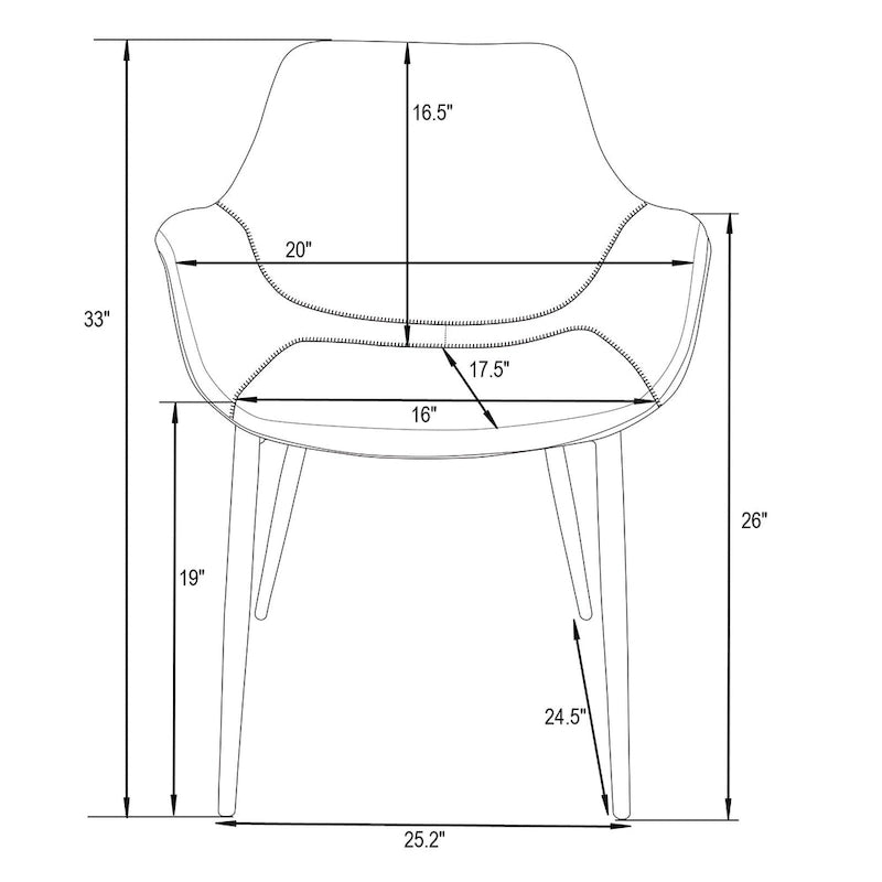 Chaise de salle à manger avec pieds en métal, lot de 2 - Vert olive - 24,5Px25,2Lx33H