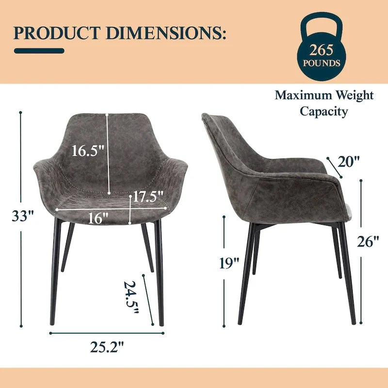 Chaise de salle à manger avec pieds en métal, lot de 2 - Vert olive - 24,5Px25,2Lx33H