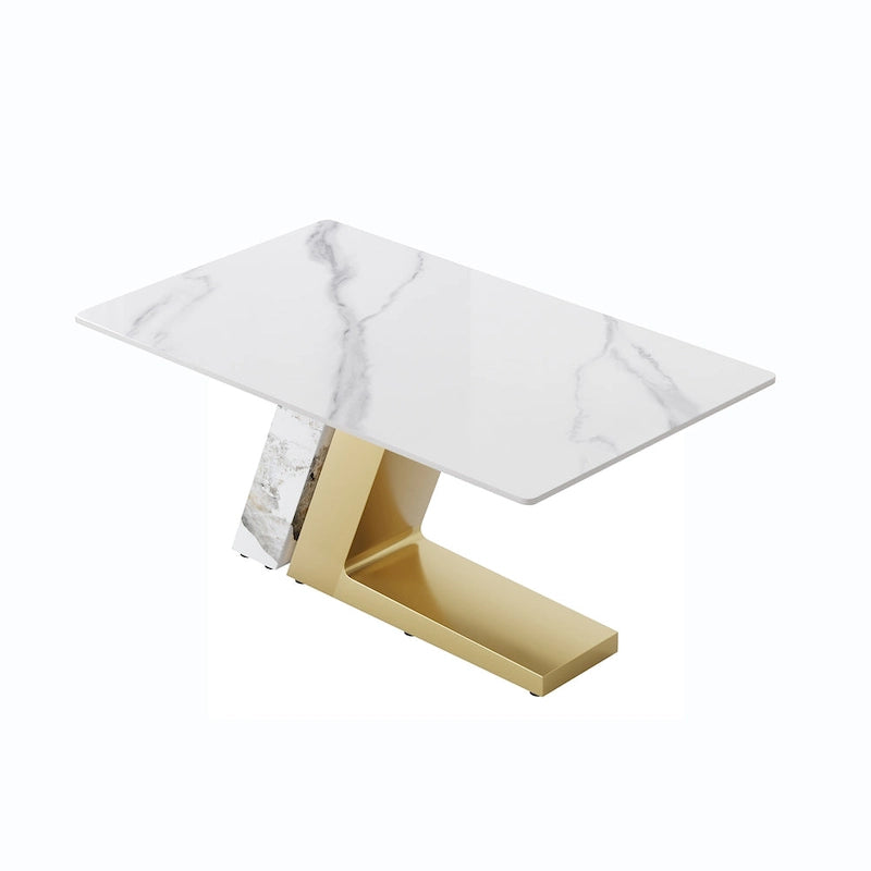Table de salle à manger moderne en ardoise avec plateau rectangulaire en pierre frittée blanche et pieds en métal -- 160/180/200