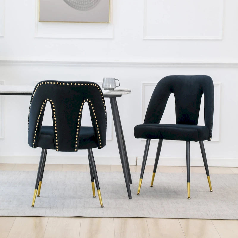 Lot de 2 chaises de salle à manger tapissées en velours avec clous décoratifs et pieds en métal