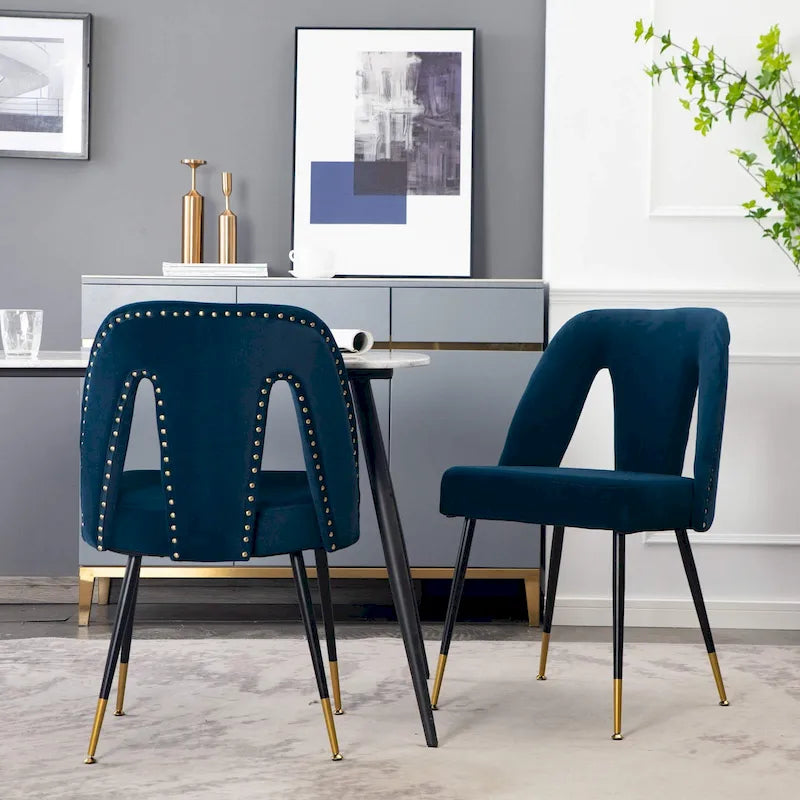 Lot de 2 chaises de salle à manger tapissées en velours avec clous décoratifs et pieds en métal
