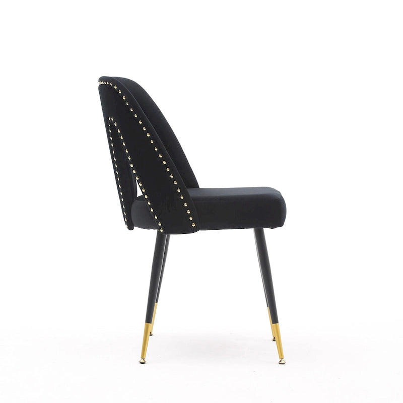 Lot de 2 chaises de salle à manger tapissées en velours avec clous décoratifs et pieds en métal