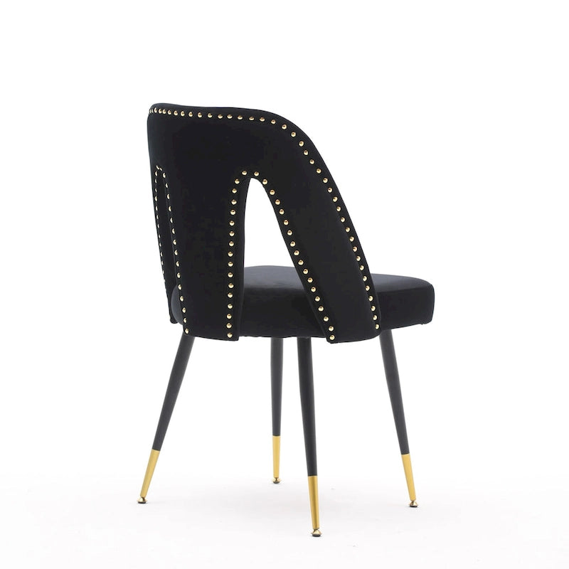 Lot de 2 chaises de salle à manger tapissées en velours avec clous décoratifs et pieds en métal