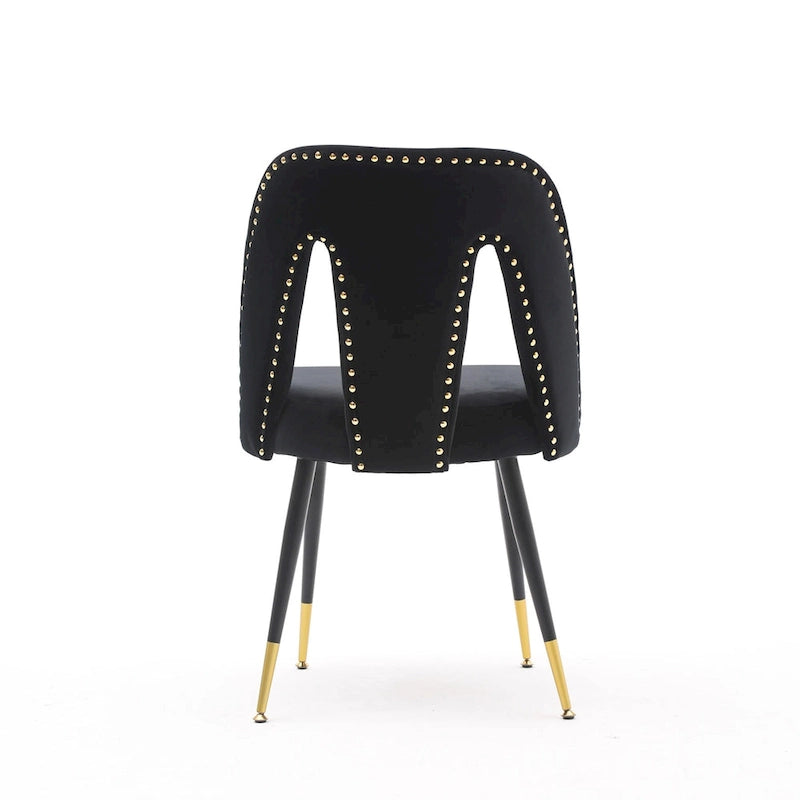 Lot de 2 chaises de salle à manger tapissées en velours avec clous décoratifs et pieds en métal