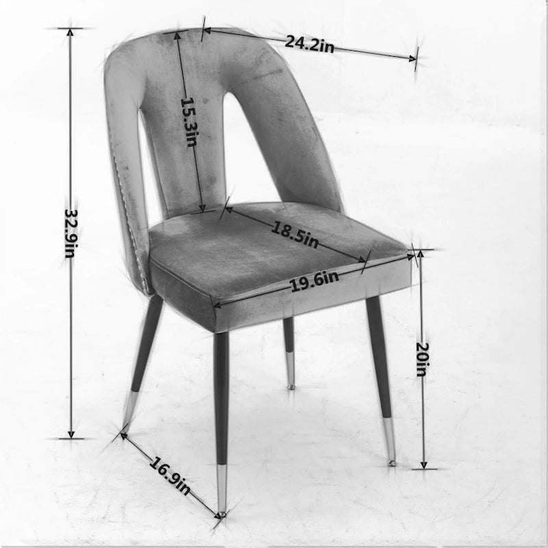 Lot de 2 chaises de salle à manger tapissées en velours avec clous décoratifs et pieds en métal